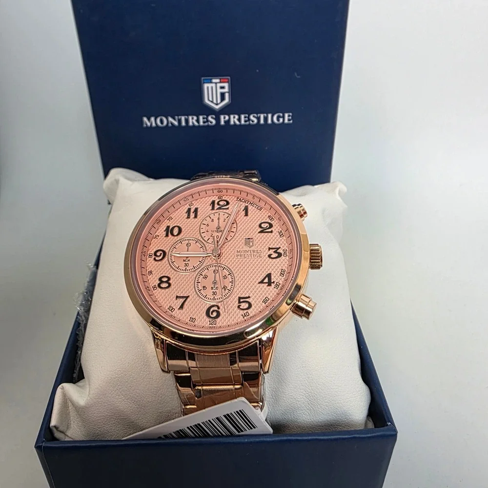 Men's Montres Prestige Rose Gold Chronograph Watch 43mm   MPW-0320 New